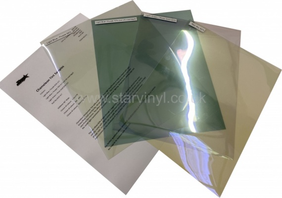 A variety of window tint samples in different shades, illustrating the options available for homeowners and vehicle owners